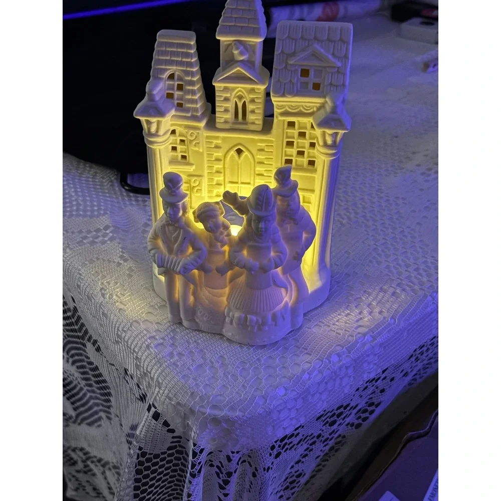 Party Lite White Ceramic Christmas Village Tea Light Holder Victorian Carolers